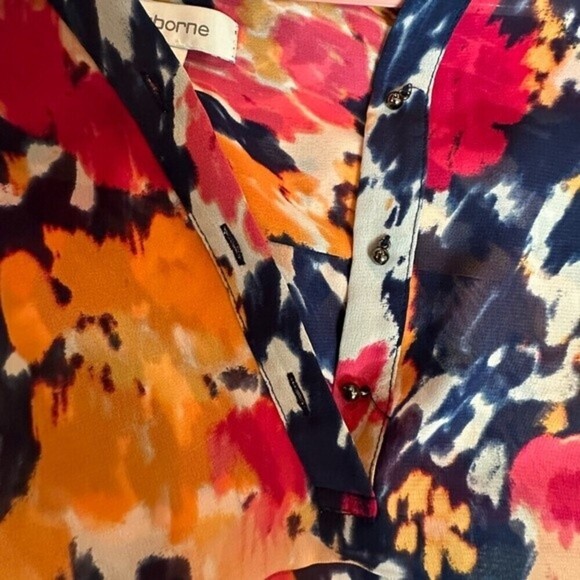 Liz Claiborne Watercolor Floral Abstract Long Sleeve Blouse Size Small - Picture 12 of 14